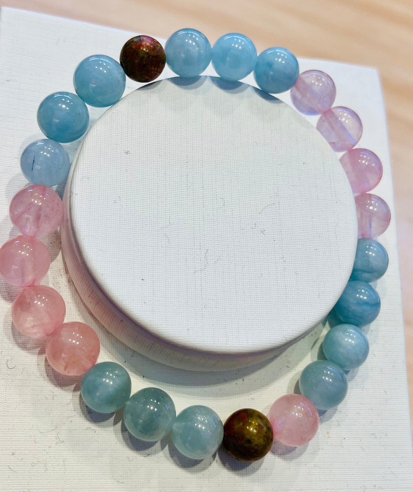 Rose Quartz, Aquamarine and Unakite Fertility 8mm Bracelet