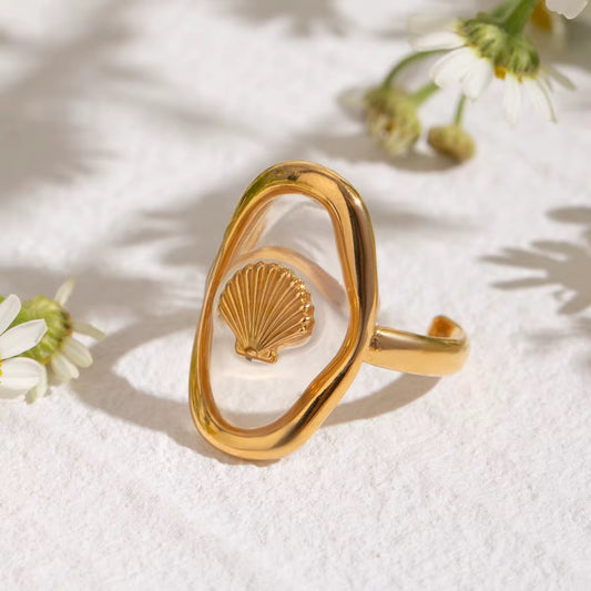 Shell Adjustable Gold Plated Waterproof Ring