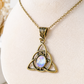 Mystic Trinity Knot Necklace with Iridescent Stone – Adjustable 60cm Chain
