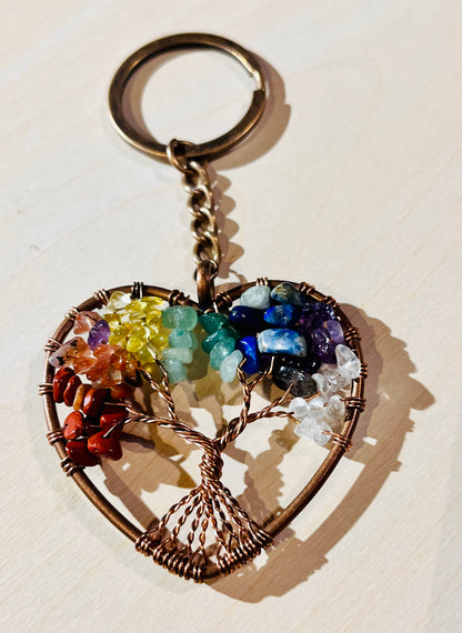 Tree of Life Keyring 7 Chakra Healing Crystal