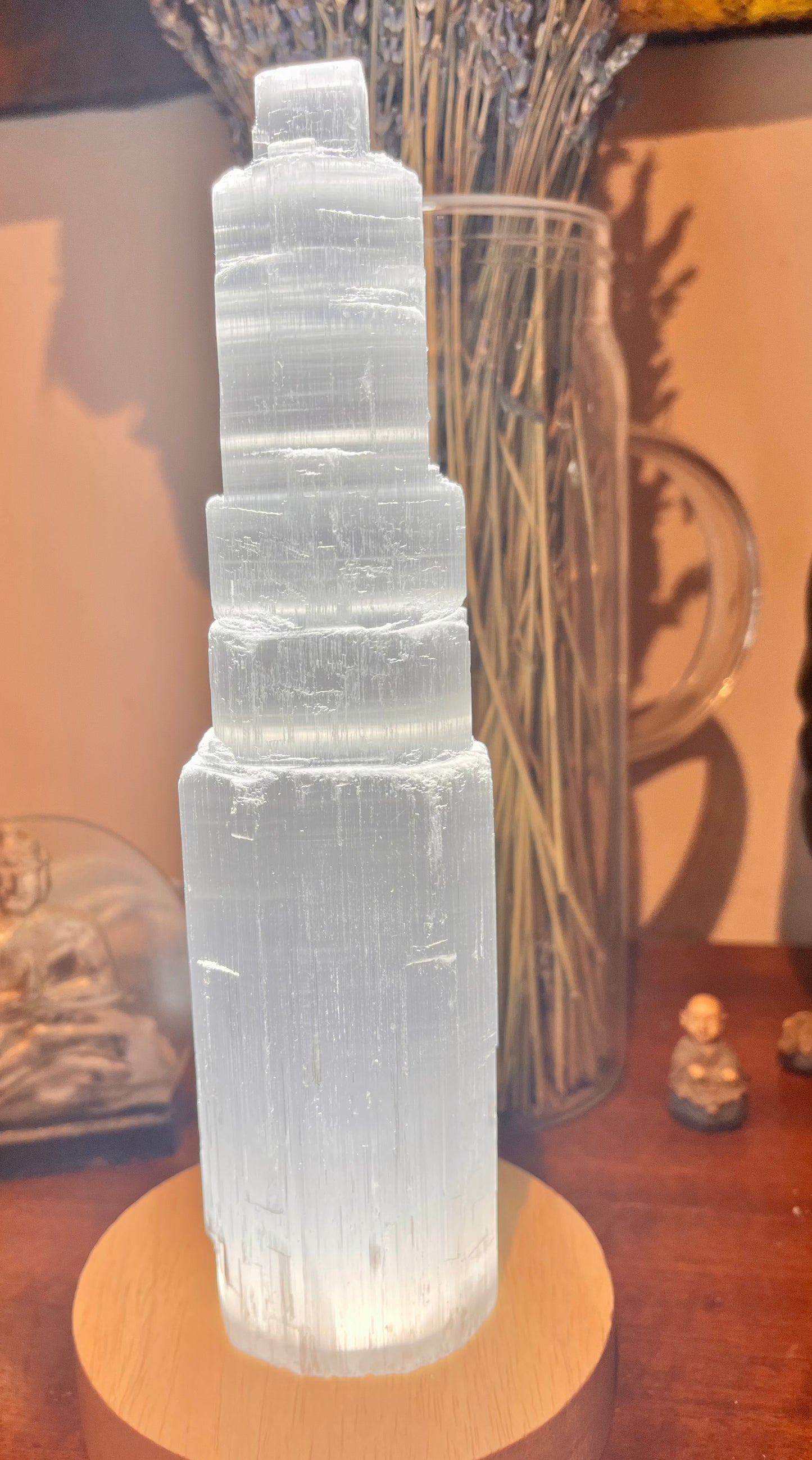Selenite Tower with LED Base