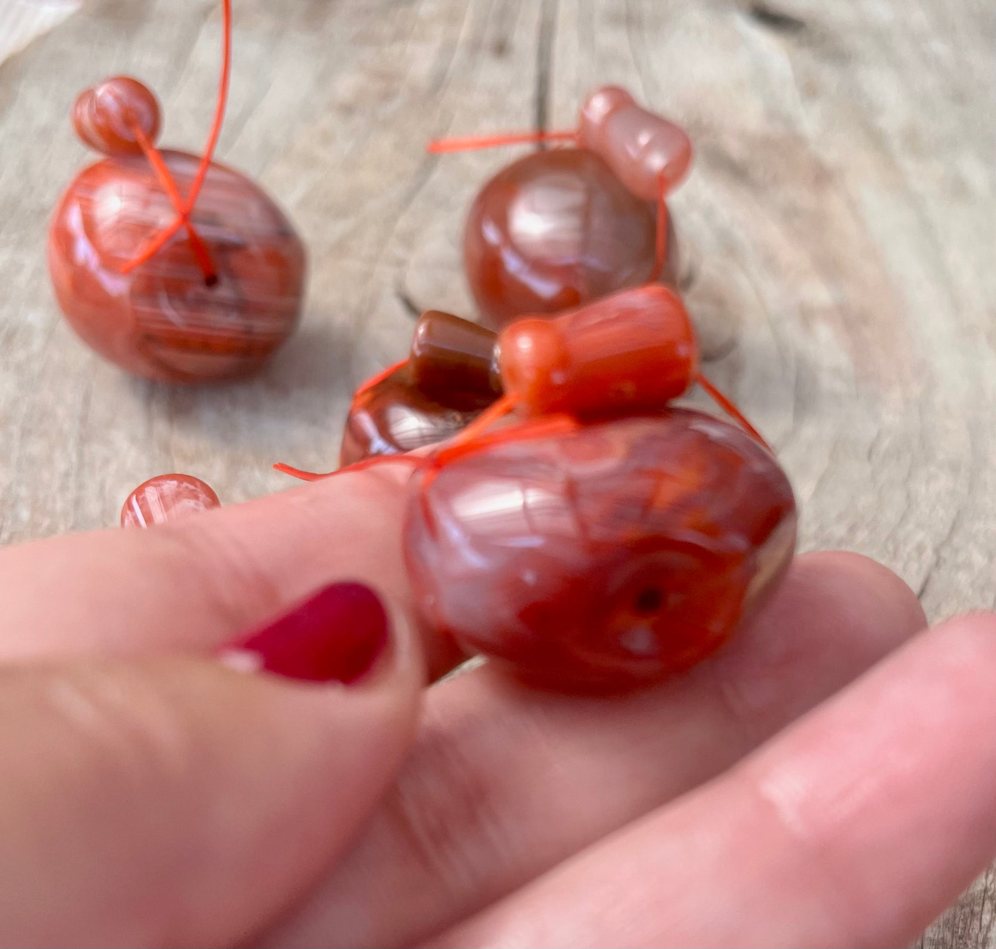 Natural Carnelian Gemstone 3 Hole Guru Beads, T-Drilled Beads