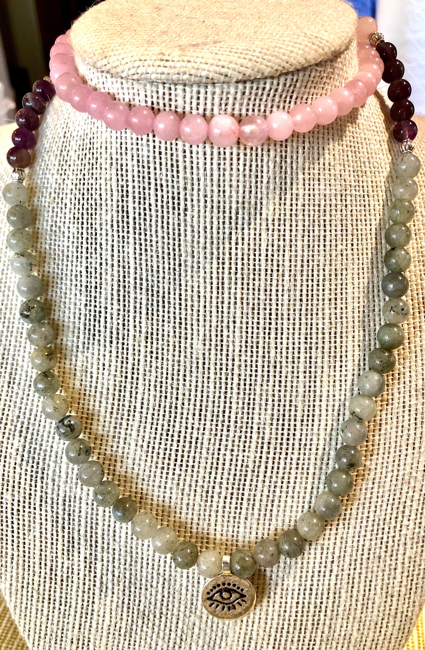 Rose quartz , Amethyst and Labradorite Mala