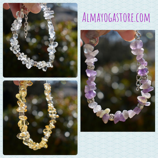 Beautiful Amethyst , Clear Quartz and Citrine chip Bracelets