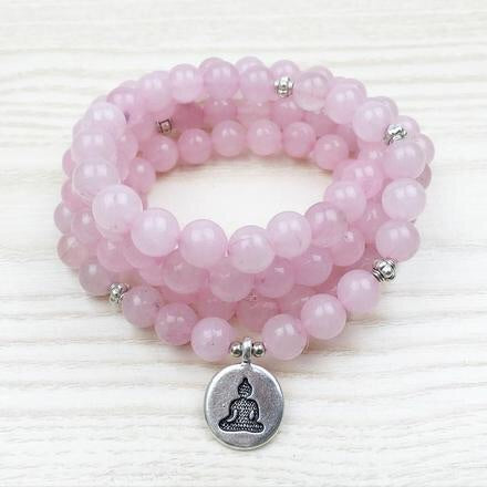 Buddhist Rose Quartz Mala Bracelet/Necklace (108 beads