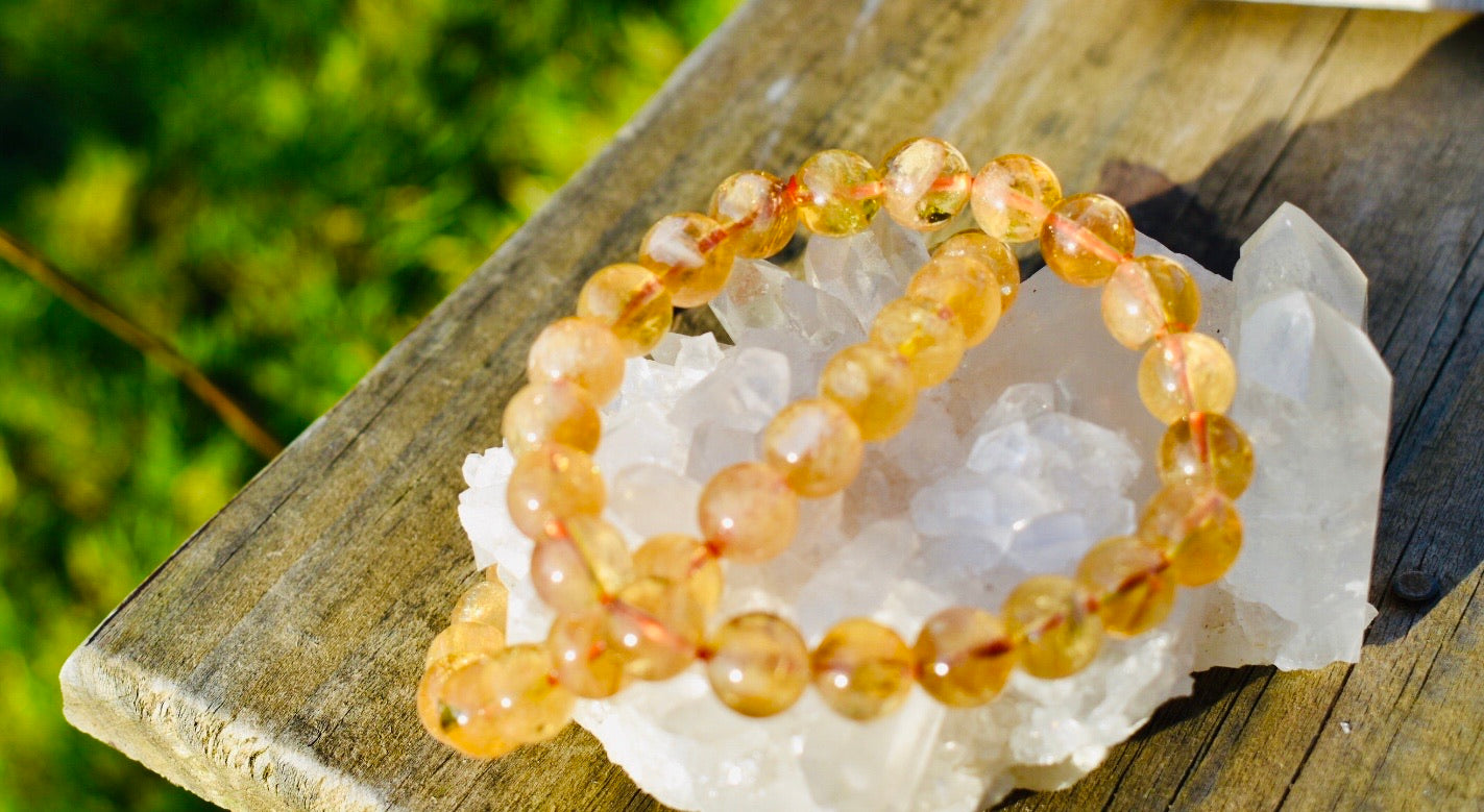 Natural Citrine Gemstone 8mm Round Beads Stretch Bracelet