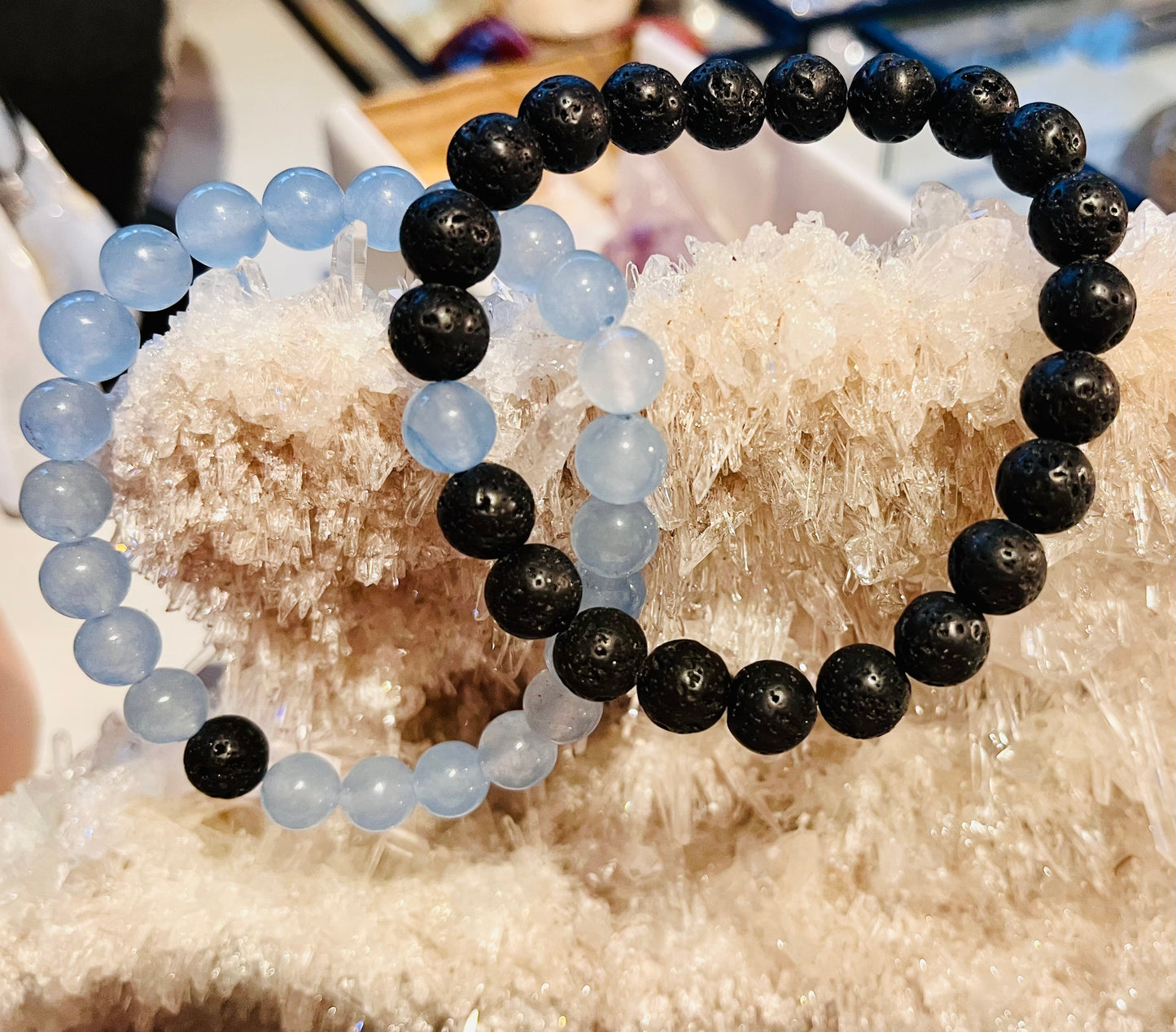 Gorgeous Bracelet Set, Aquamarine and Lava stone