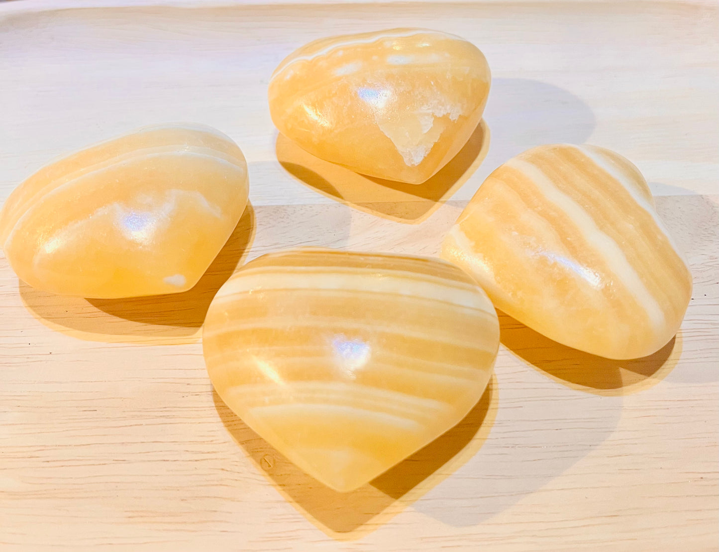 Banded White, Yellow Calcite Hearts