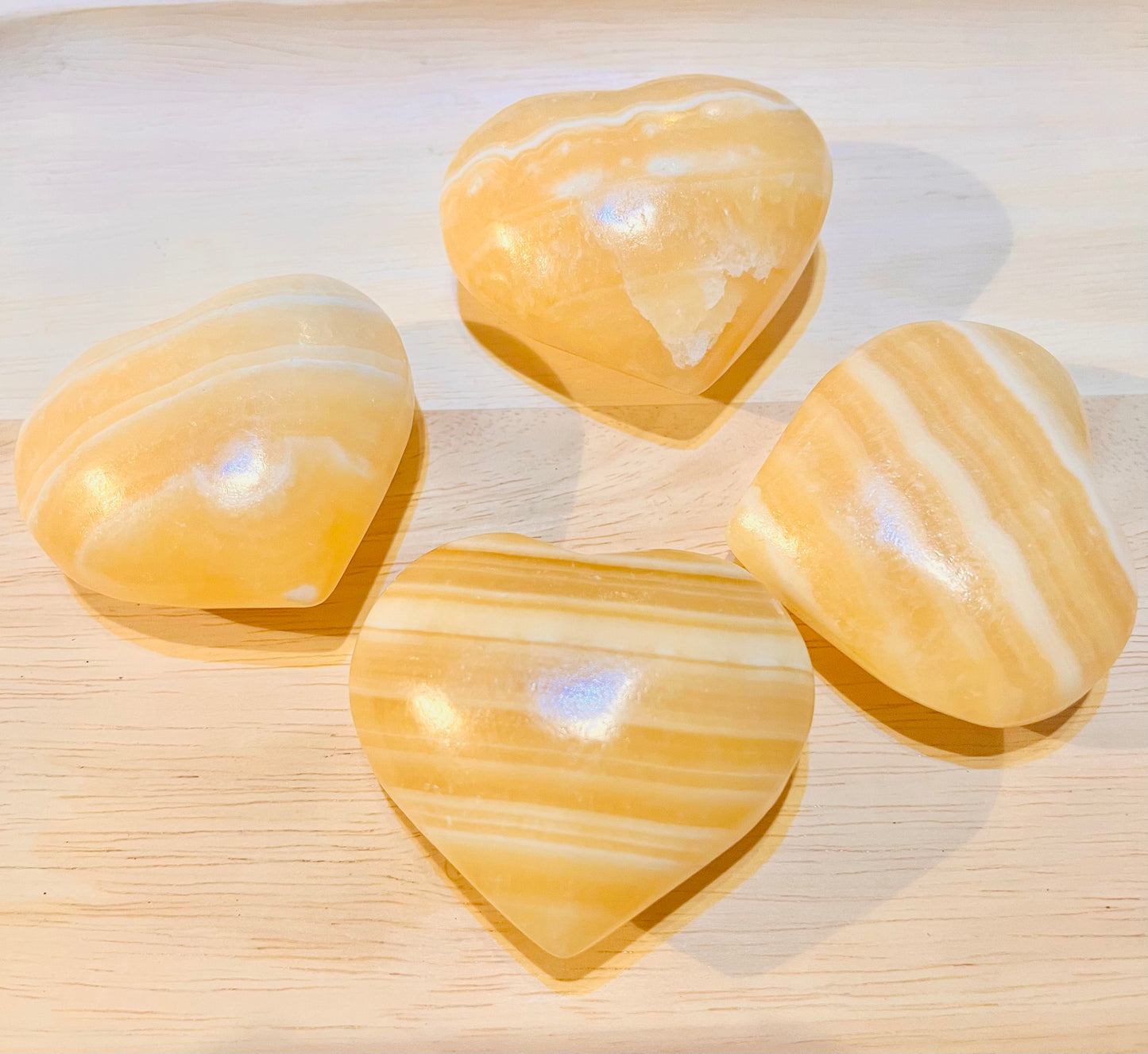Banded White, Yellow Calcite Hearts
