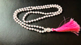 Rose Quartz 8 mm Diamond Cut Mala & Necklace, Rose Quartz Guru Bead