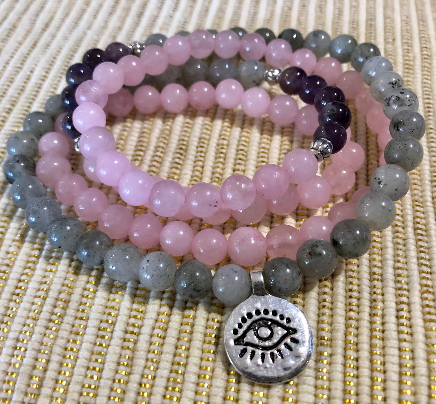 Rose quartz , Amethyst and Labradorite Mala