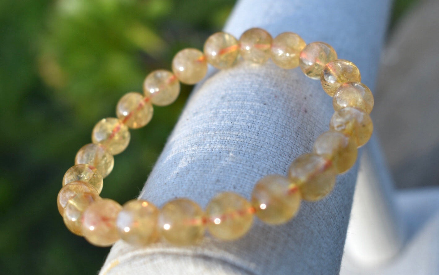 Natural Citrine Gemstone 8mm Round Beads Stretch Bracelet