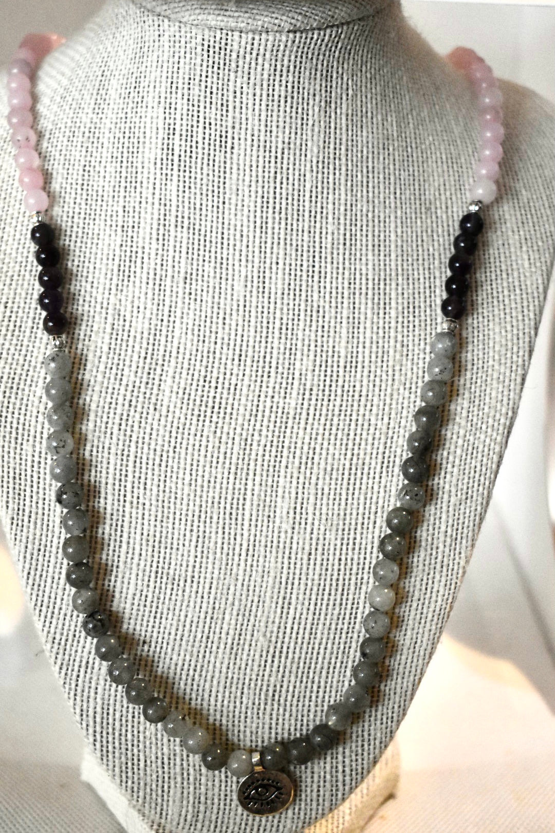 Rose quartz , Amethyst and Labradorite Mala