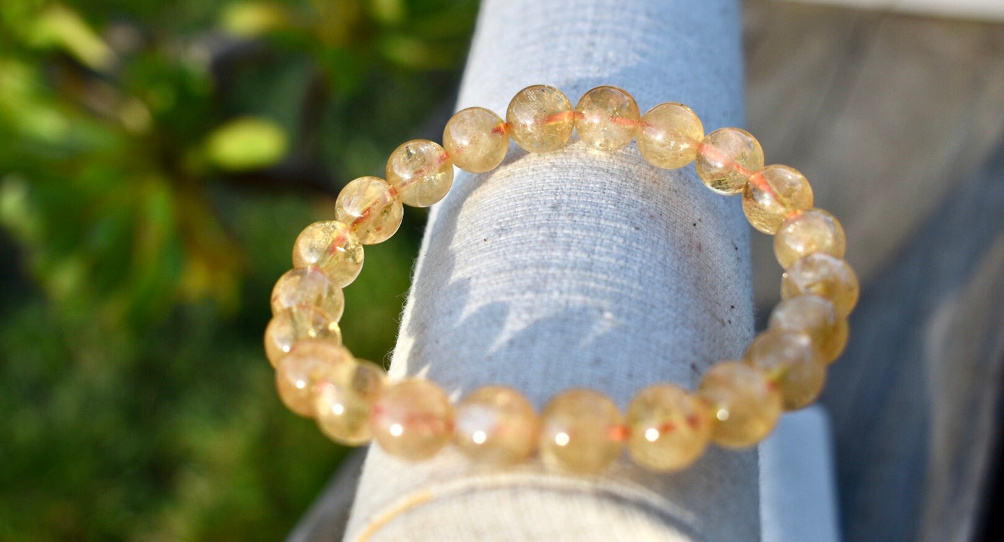 Natural Citrine Gemstone 8mm Round Beads Stretch Bracelet