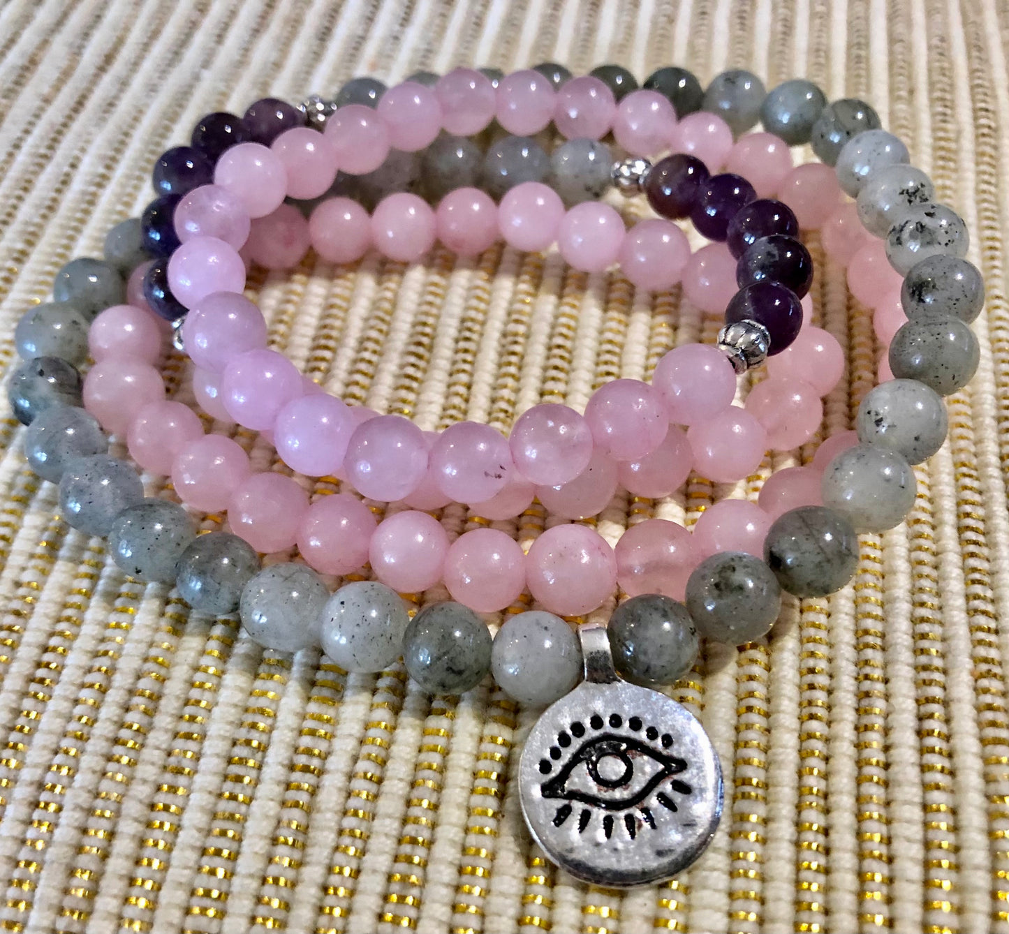 Rose quartz , Amethyst and Labradorite Mala