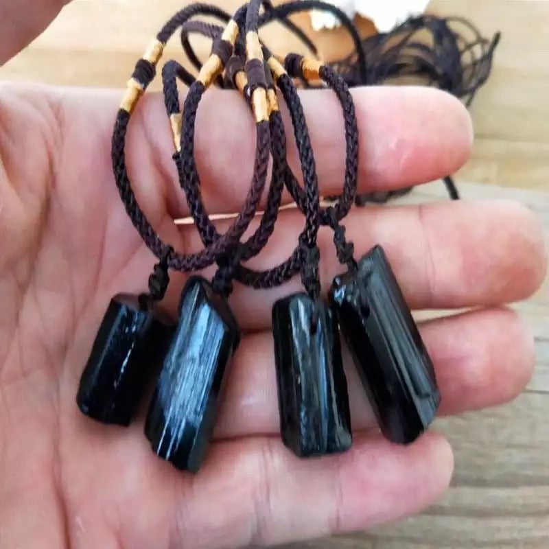 Black Tourmaline Necklace, Raw Black Tourmaline