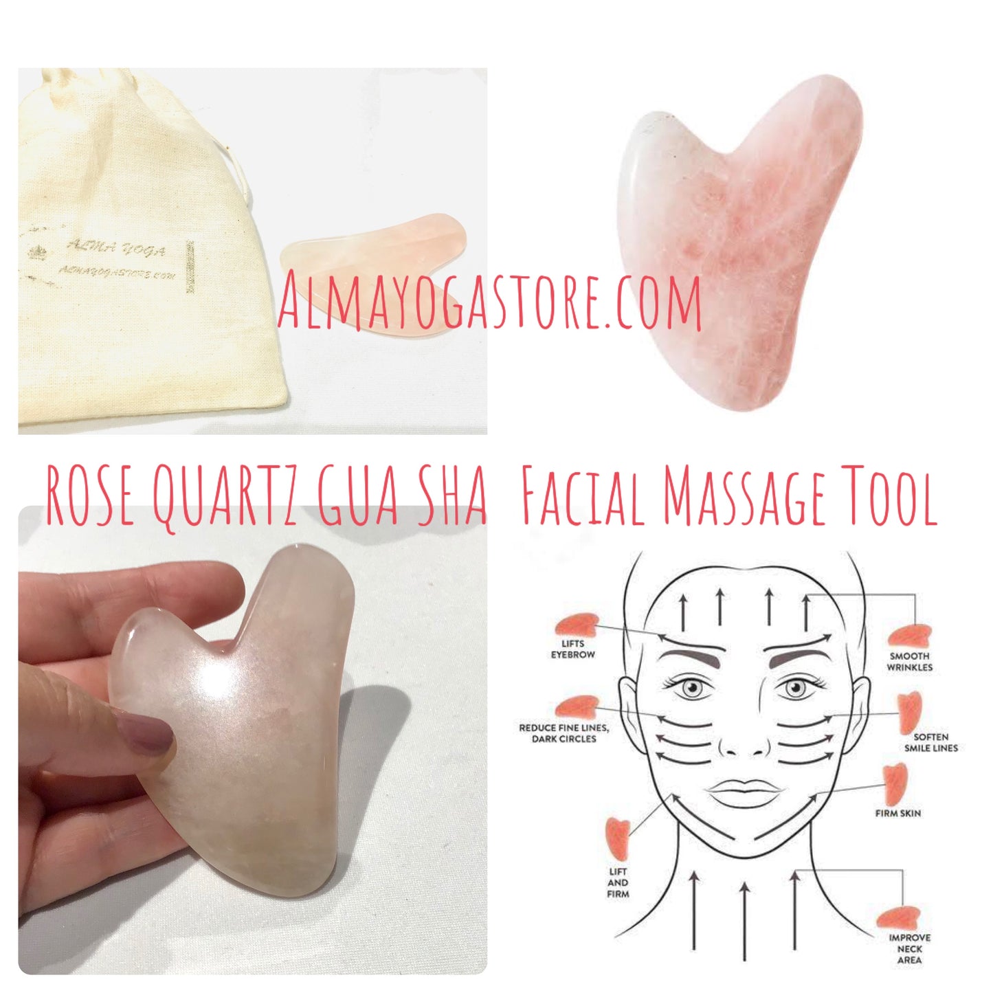 ROSE QUARTZ GUA SHA  Facial Massage Tool