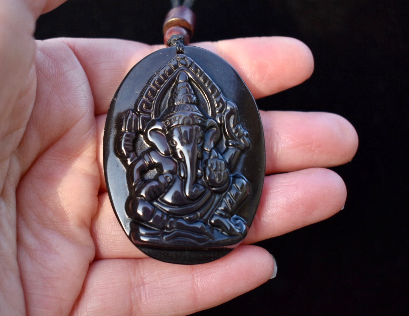 WEALTH GANESHA OBSIDIAN NECKLACE