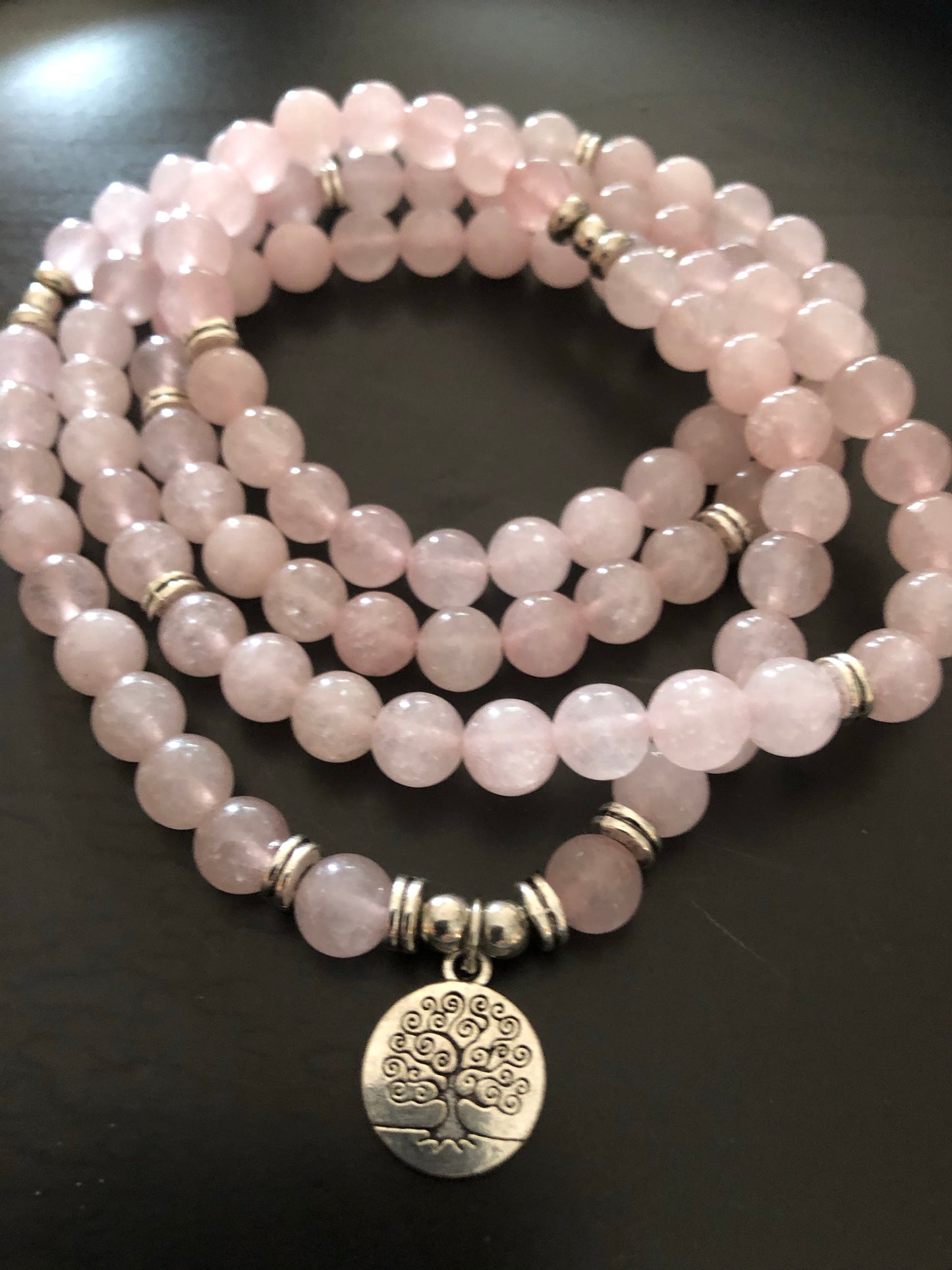 Buddhist Rose Quartz Mala Bracelet/Necklace (108 beads