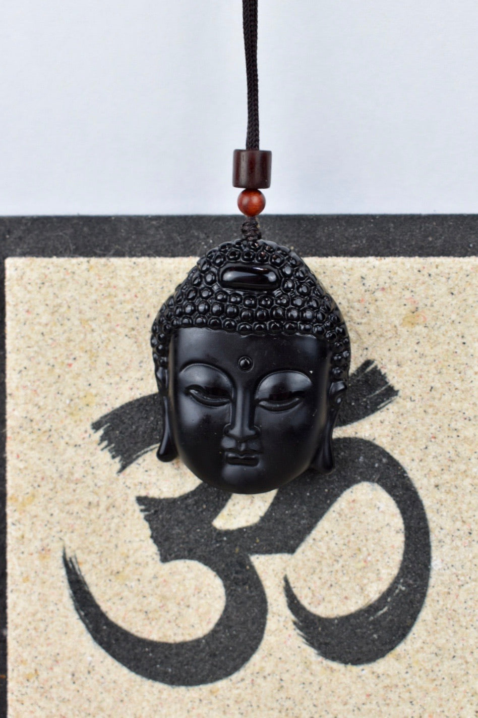 UNISEX NATURAL BLACK OBSIDIAN BUDDHA HEAD PENDANT NECKLACE