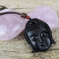 UNISEX NATURAL BLACK OBSIDIAN BUDDHA HEAD PENDANT NECKLACE