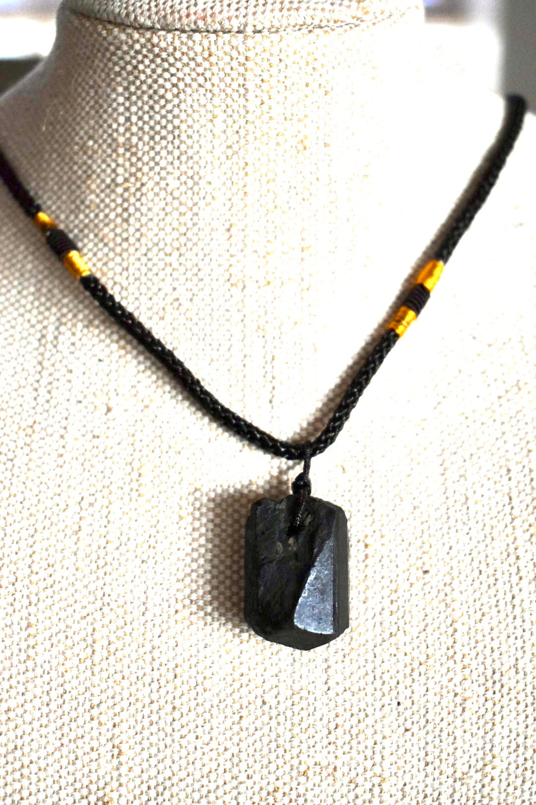 Black Tourmaline Necklace, Raw Black Tourmaline