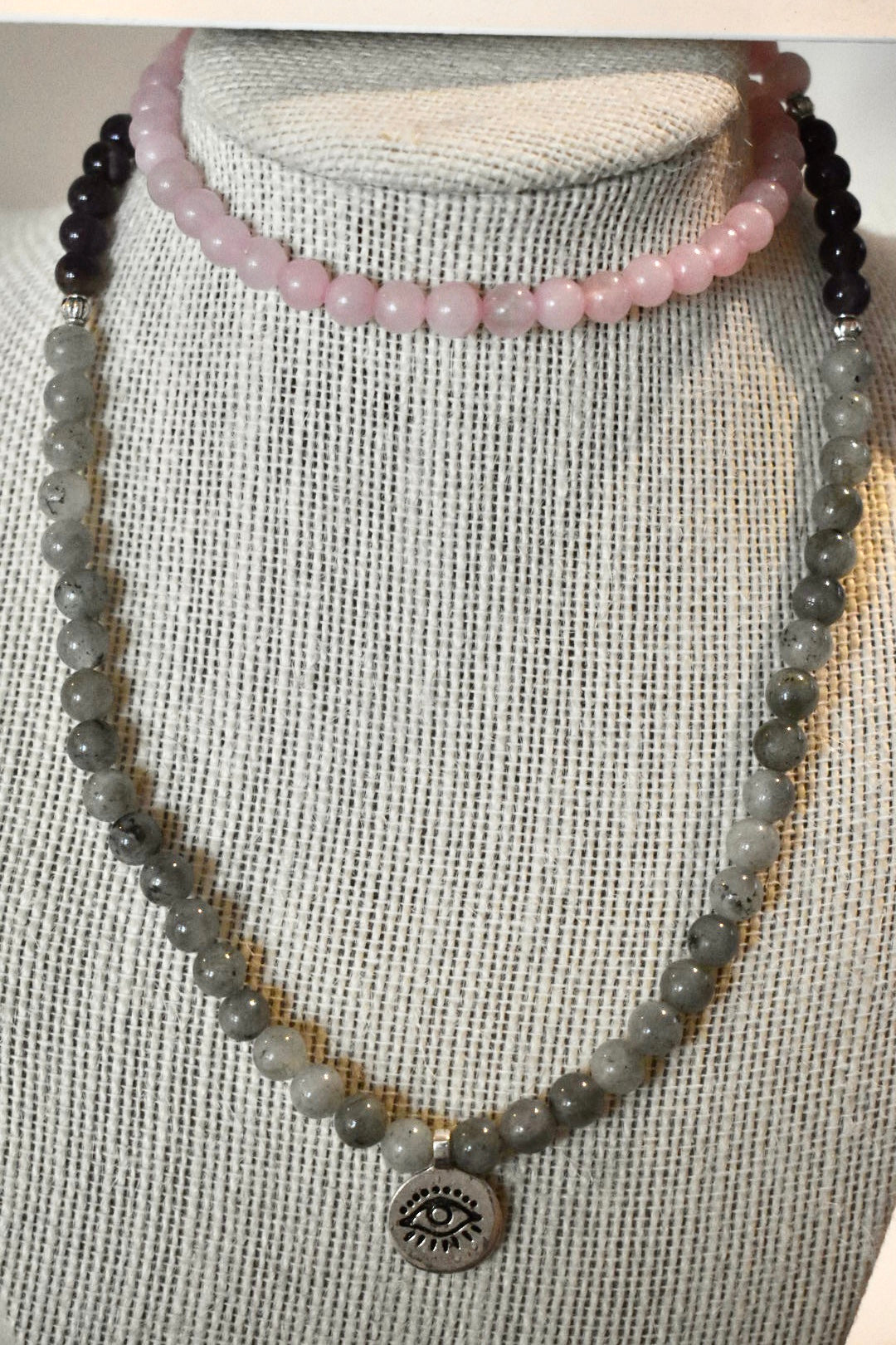 Rose quartz , Amethyst and Labradorite Mala