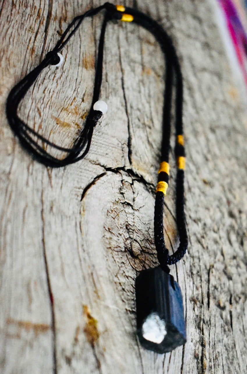 Black Tourmaline Necklace, Raw Black Tourmaline