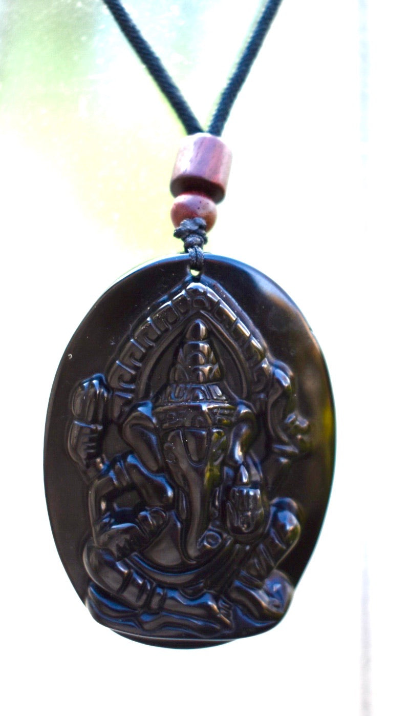 WEALTH GANESHA OBSIDIAN NECKLACE