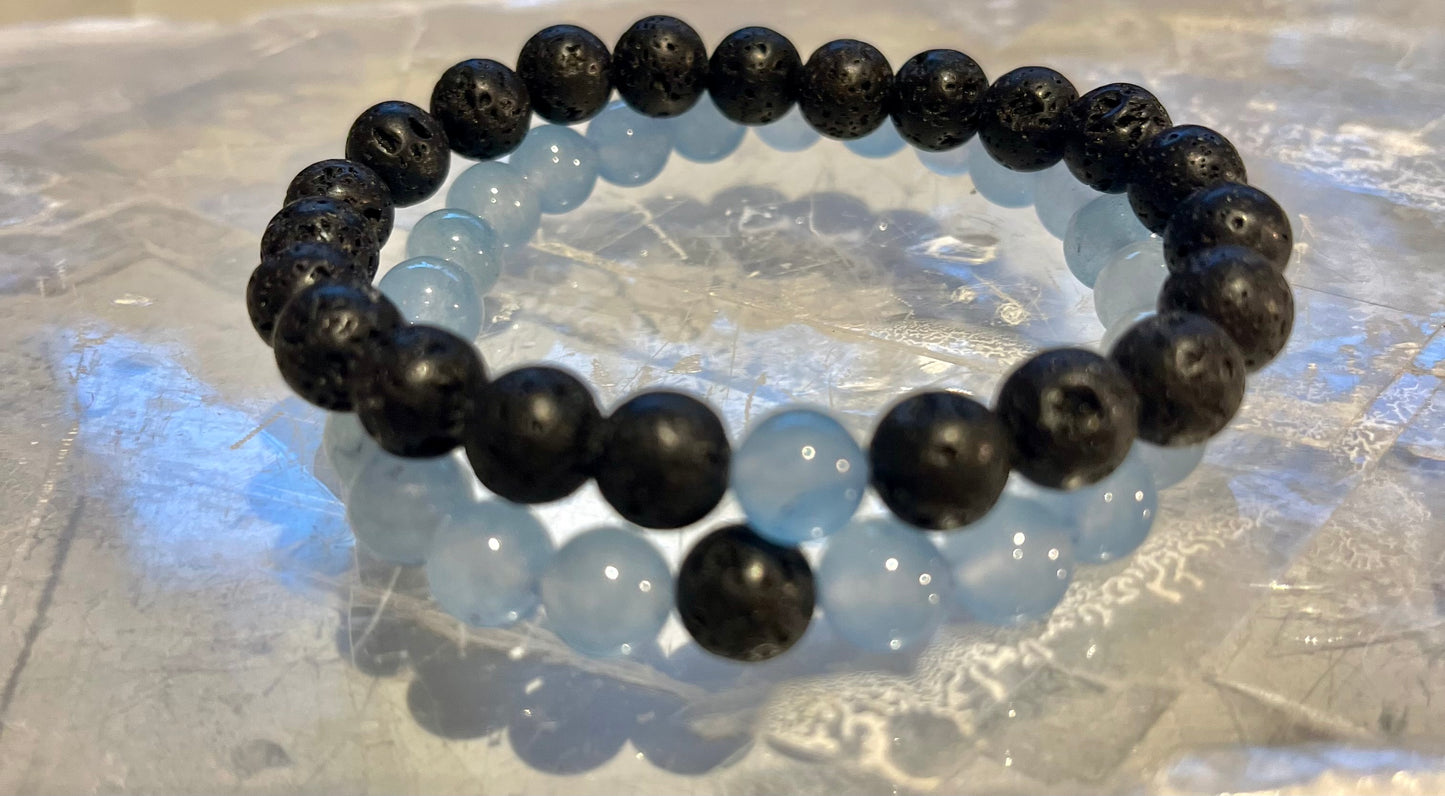 Gorgeous Bracelet Set, Aquamarine and Lava stone