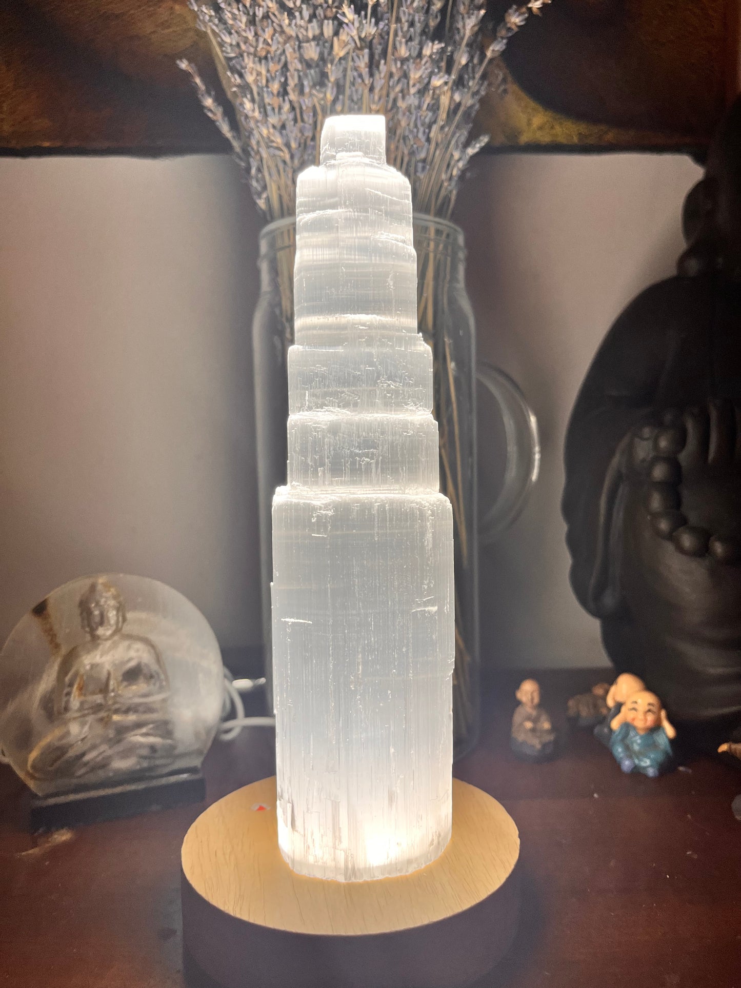 Selenite Tower with LED Base