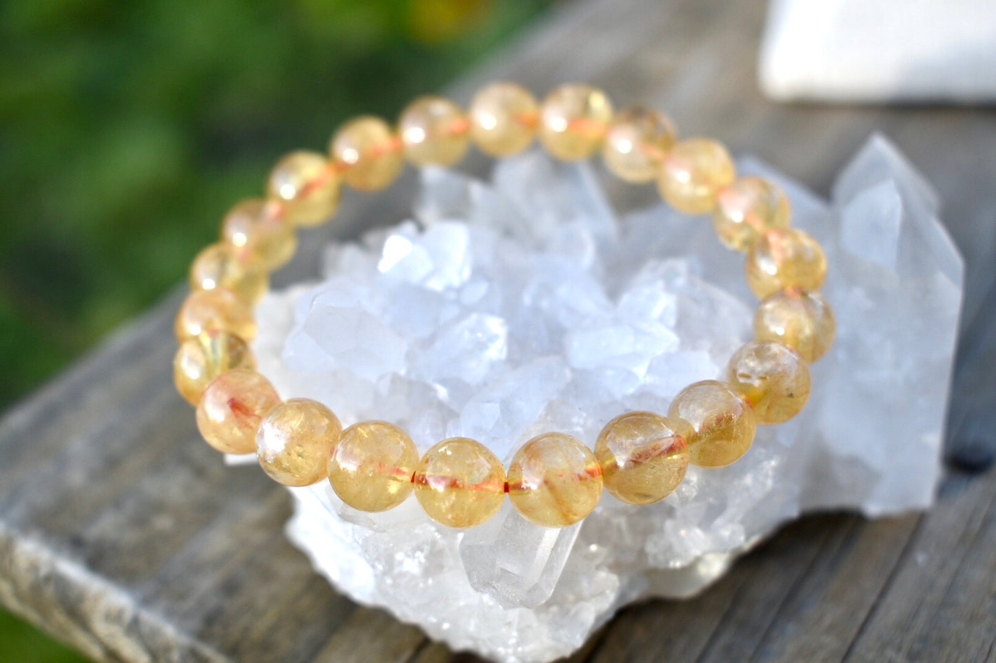 Natural Citrine Gemstone 8mm Round Beads Stretch Bracelet