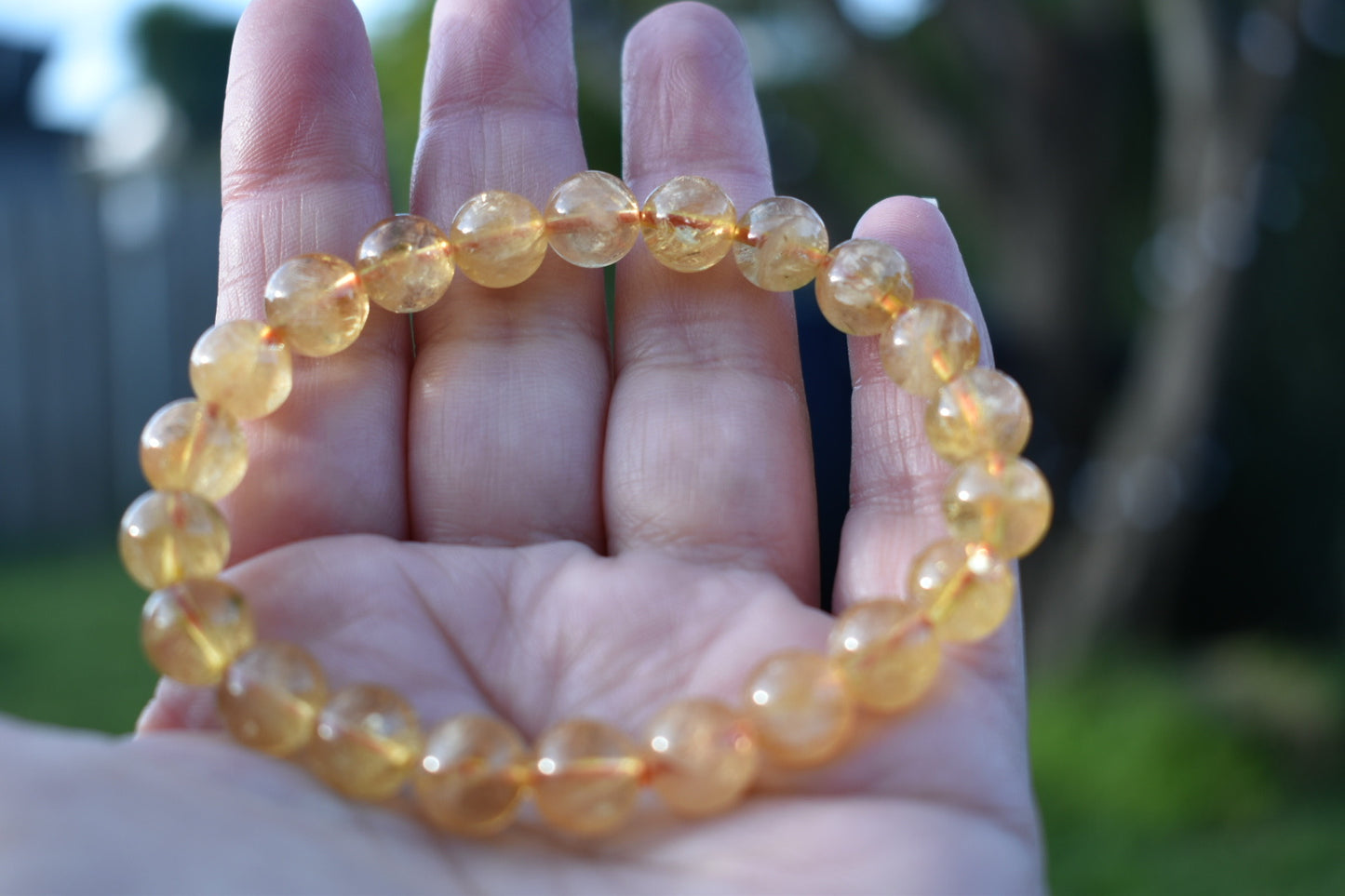 Natural Citrine Gemstone 8mm Round Beads Stretch Bracelet